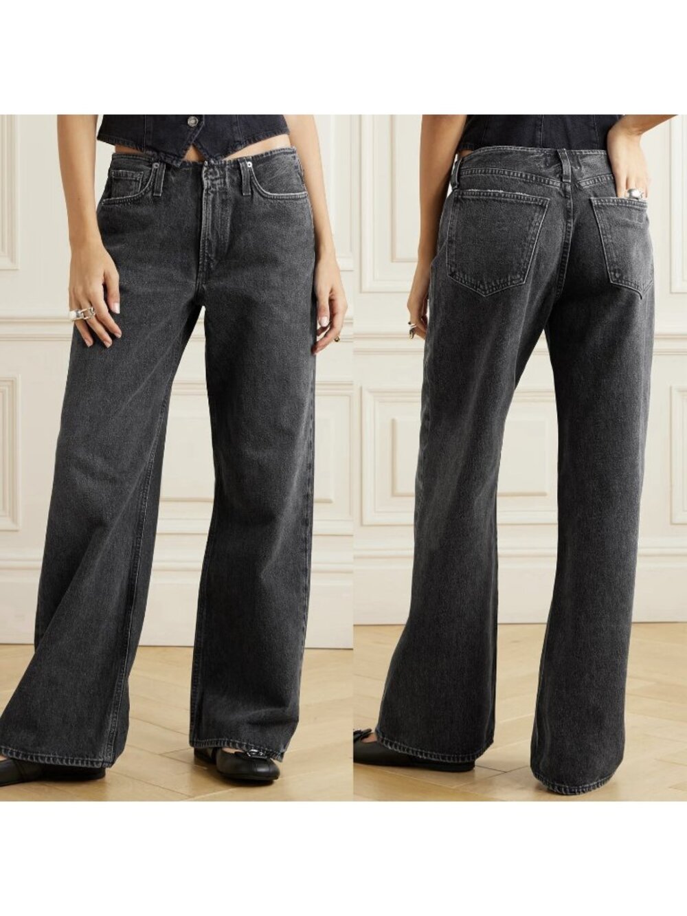 AGOLDE Lex Mid Rise Baggy Wide Leg Denim Jeans Washed Black Women’s Size 28